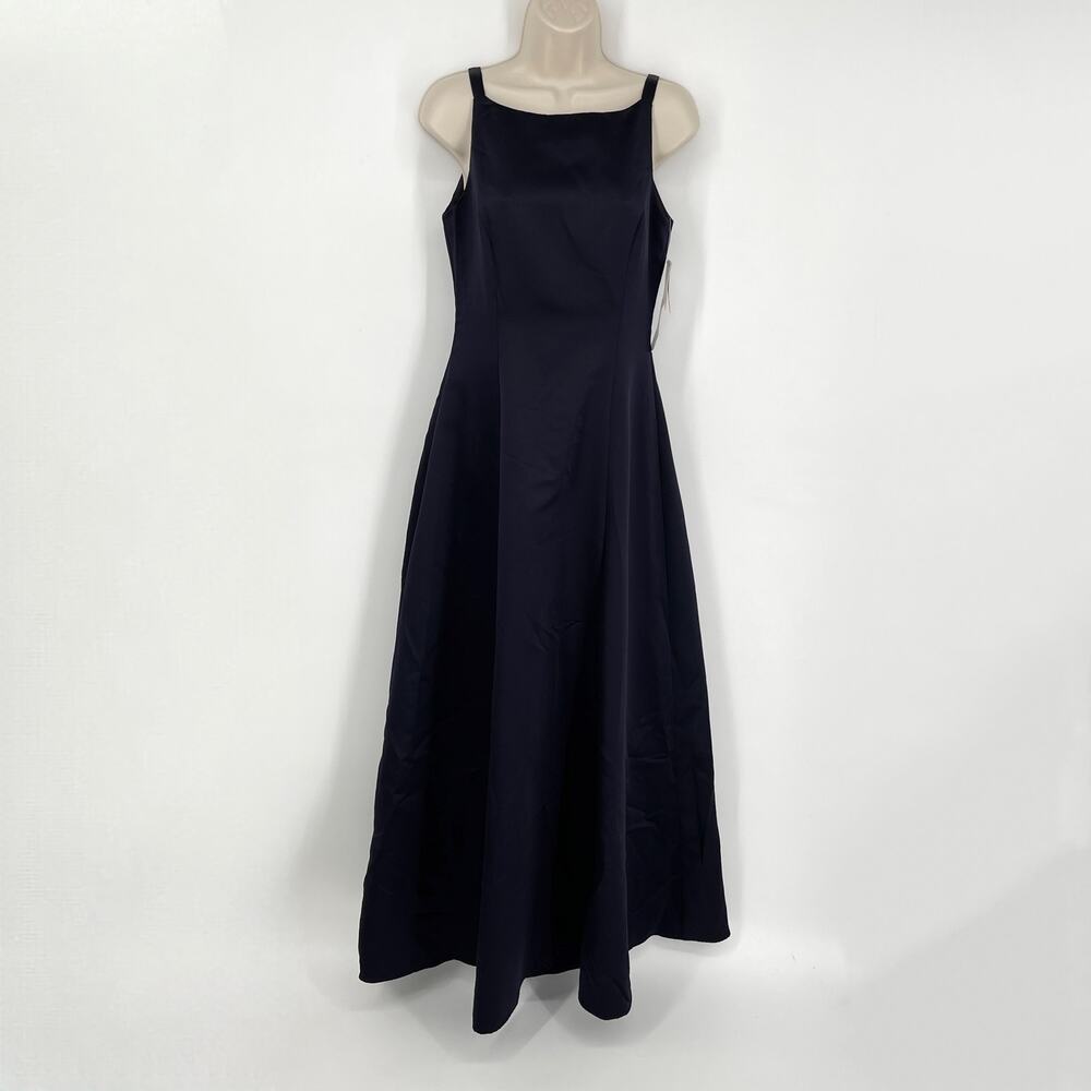 Betsy & Adam by Jaslene NEW High Neck Maxi Dress Gown Sz 6 Ink Flare Skirt Lined